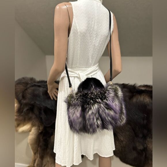 3 Tone Color Gradient Stunning Dyed Real Fox Fur With Mink Fur Handle Satchel - Picture 9 of 16